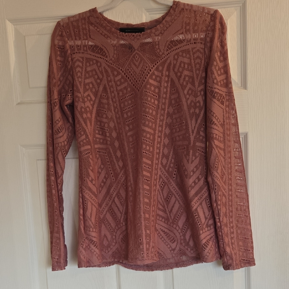 Bcbg  Lace/ Mesh  Long Sleeve Top - Pink Medium